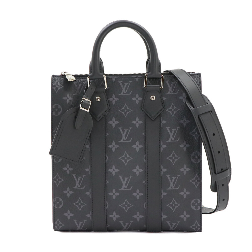 Louis Vuitton Monogram Eclipse Sac Plat Cross 2-way Tote Shoulder Handbag Bla...